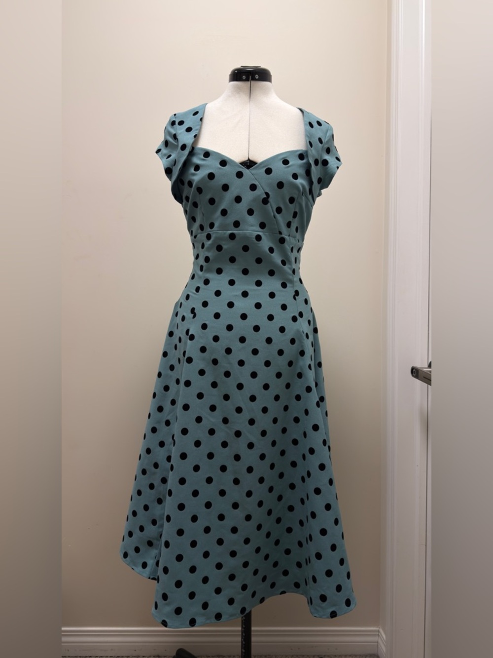 Classic Teal Polka Dot Fit-and-Flare Dress